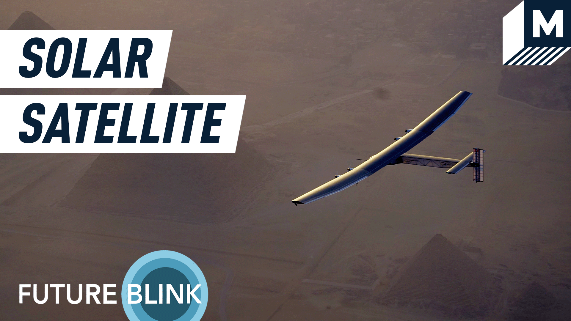 solar powered plane flying over pyramids