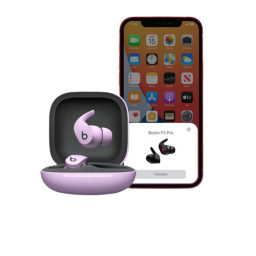 Beats Fit Pro earbuds with compatible app on iPhone