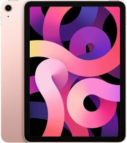 Rose gold ipad with pink swirl pattern on screen