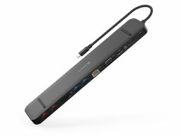 Dark grey adapter with multiple ports and cable