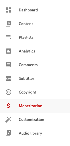 YouTube Studio menu