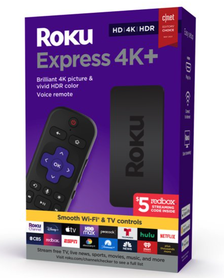 purple box with roku express 4k+