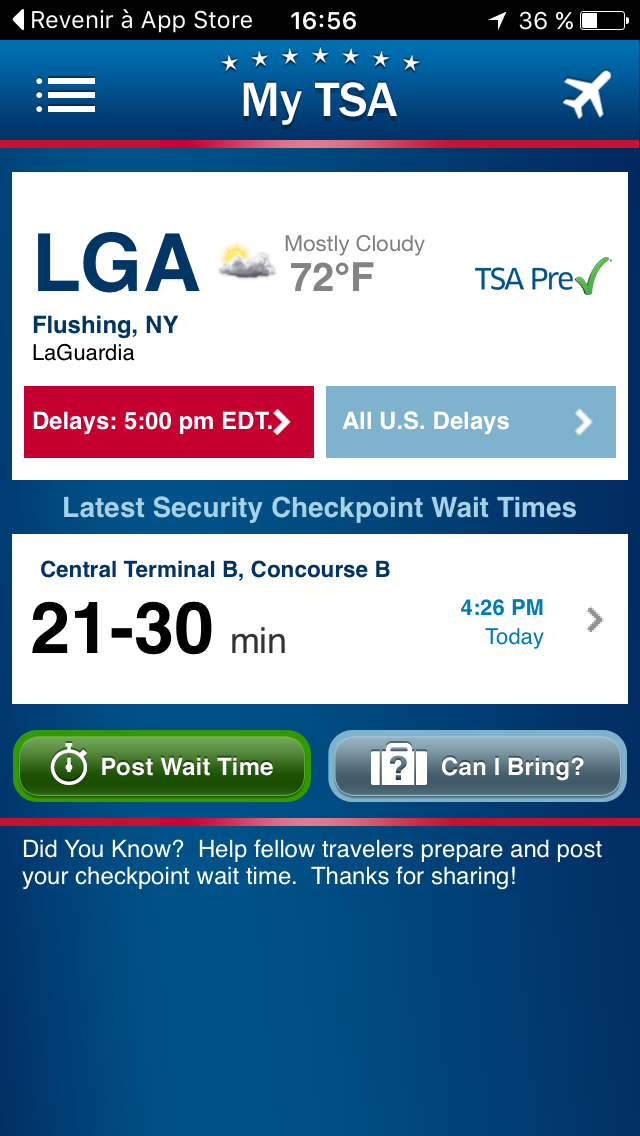 A screen shot of the myTSA app 