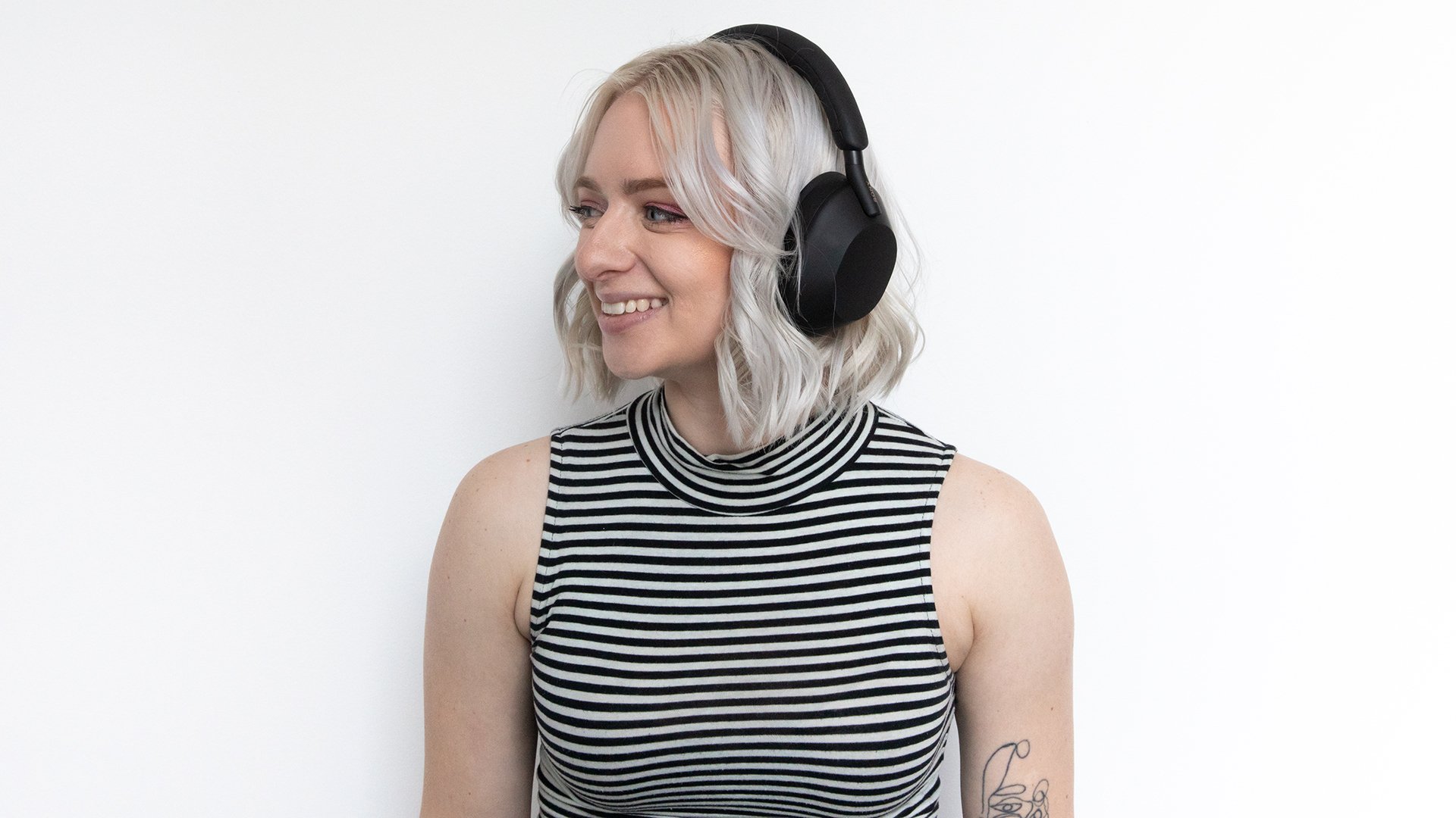 woman wearing over-ear headphones