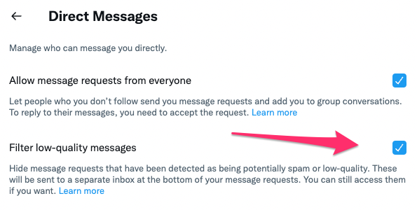 Twitter low quality messages settings