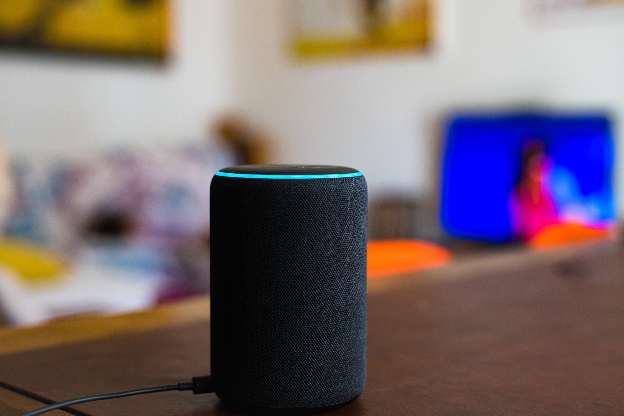 Image of Amazon voice assistant device on a table