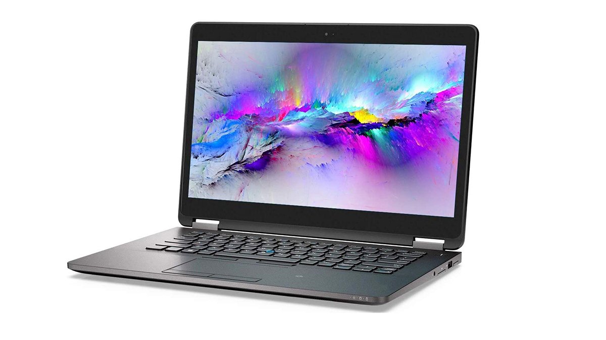 Black laptop with multicolor pattern on screen