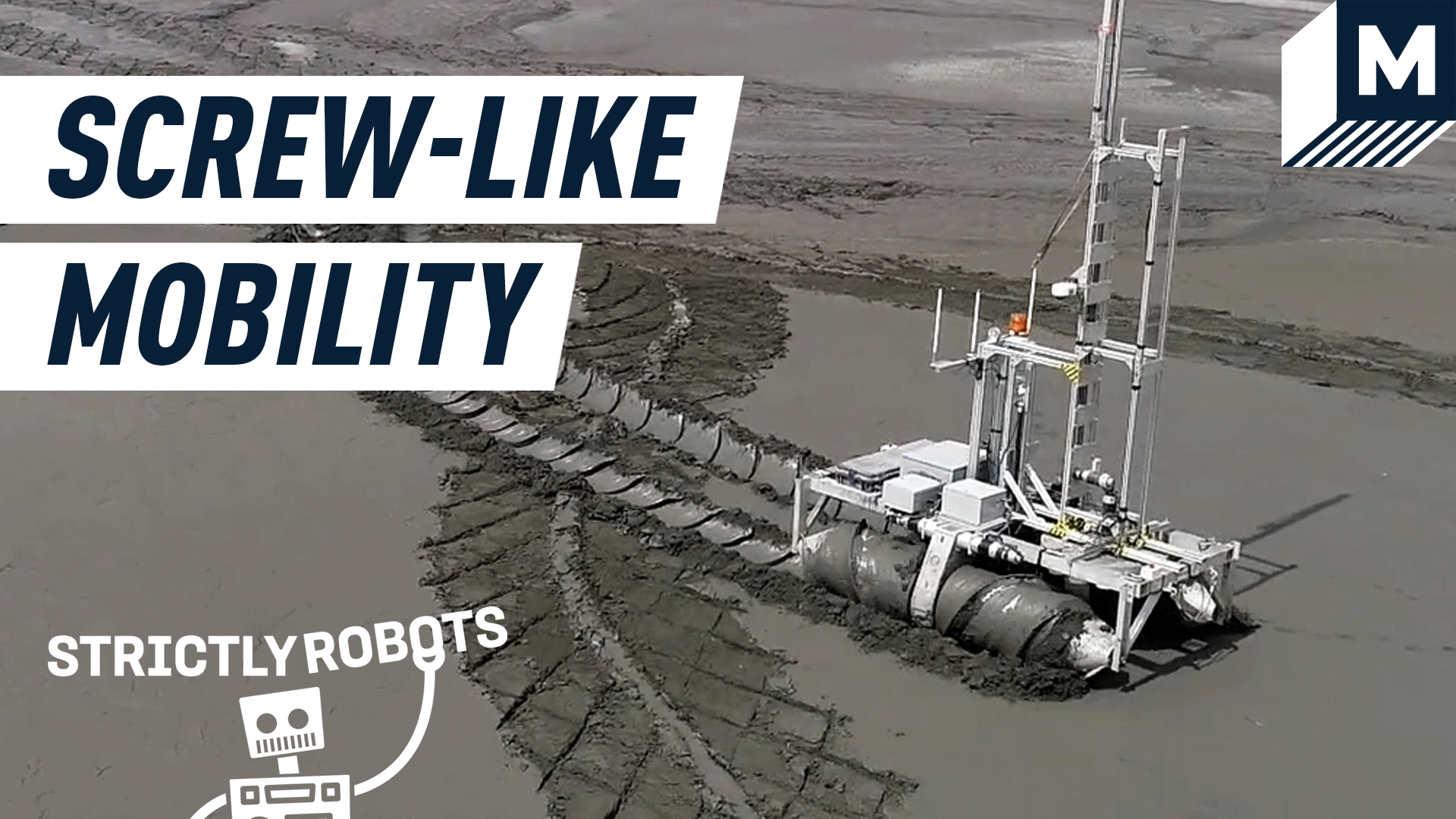 A Helix robot from Copperstone Technologies with screw-like pontoons scrolling through mud.