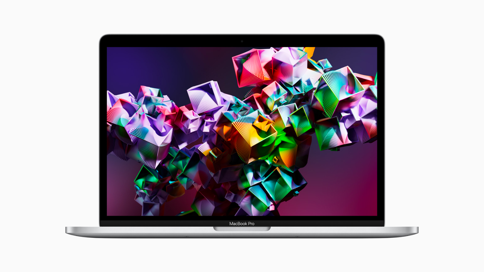 a new 13-inch macbook pro displaying a colorful abstract design against a light gray background