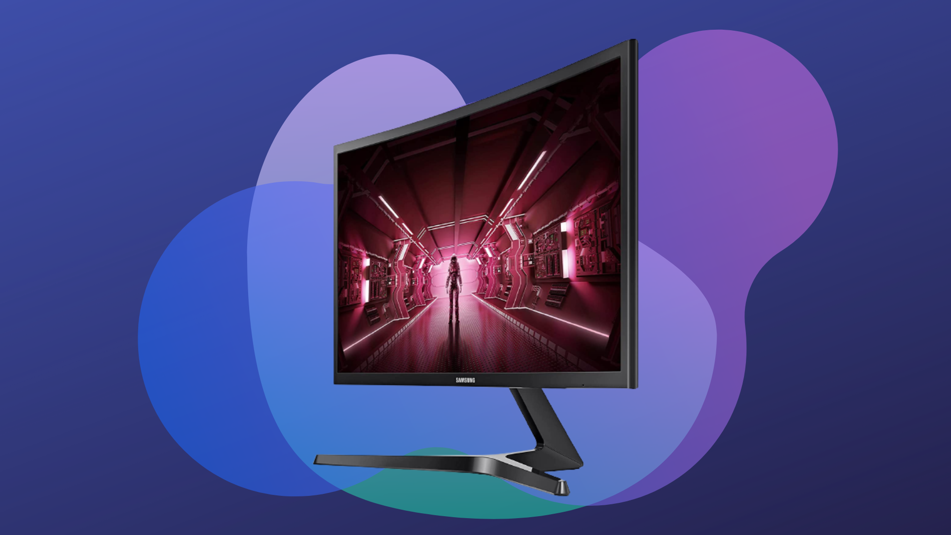 Samsung 24-inch curved gaming monitor CRG5 with blue and purple background