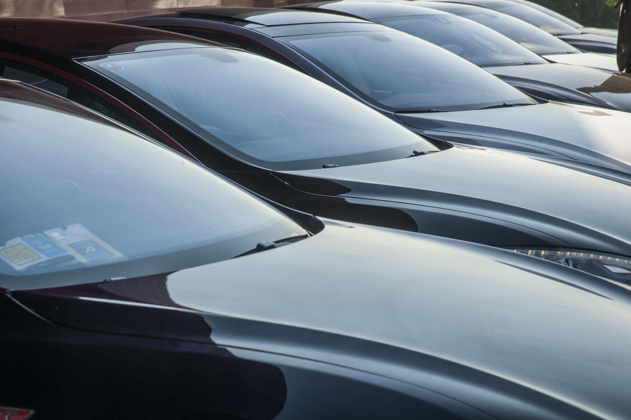 Tesla model cars parked side by side