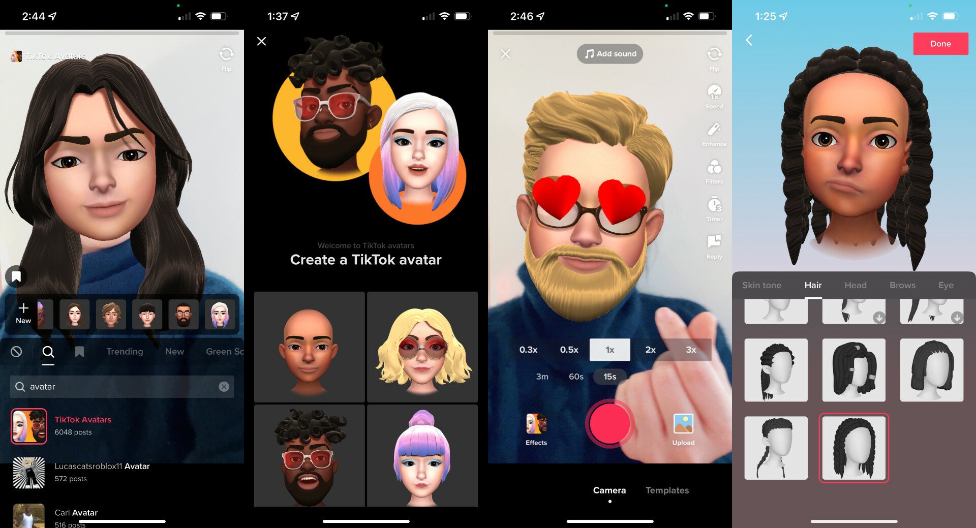 Screenshots of the TikTok Avatars effect.