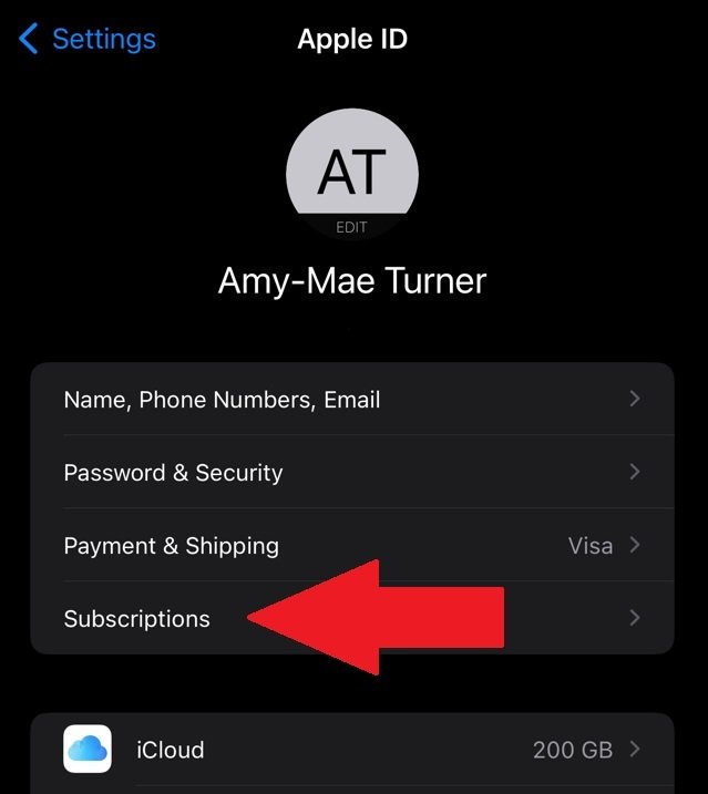 screenshot of iphone settings