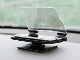 Heads up display on dashboard with phone resting on it