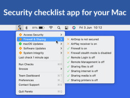 Dropdown menu of app on mac with firewall and sharing selected