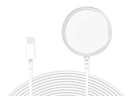 White iphone charger with magsafe disc and usb-c plug