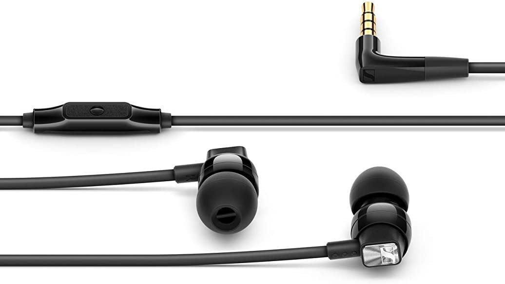 Image of black wired headphones with black silicone caps