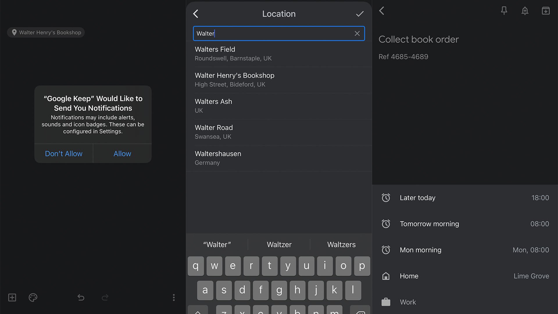 screenshot of google keep app