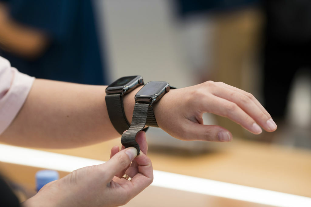 Customer trying on Apple Watch at store