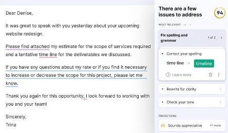 screenshot of grammarly