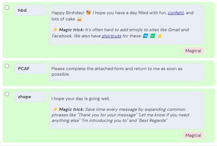 screenshot of magical text expander 