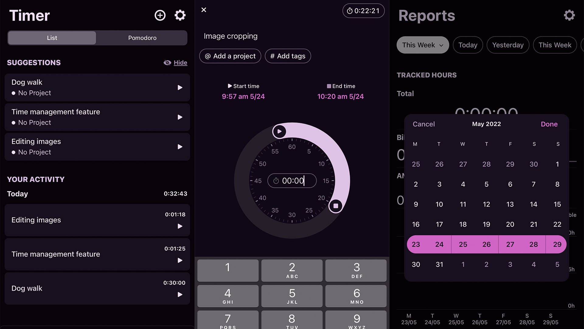 screenshot of toggl app