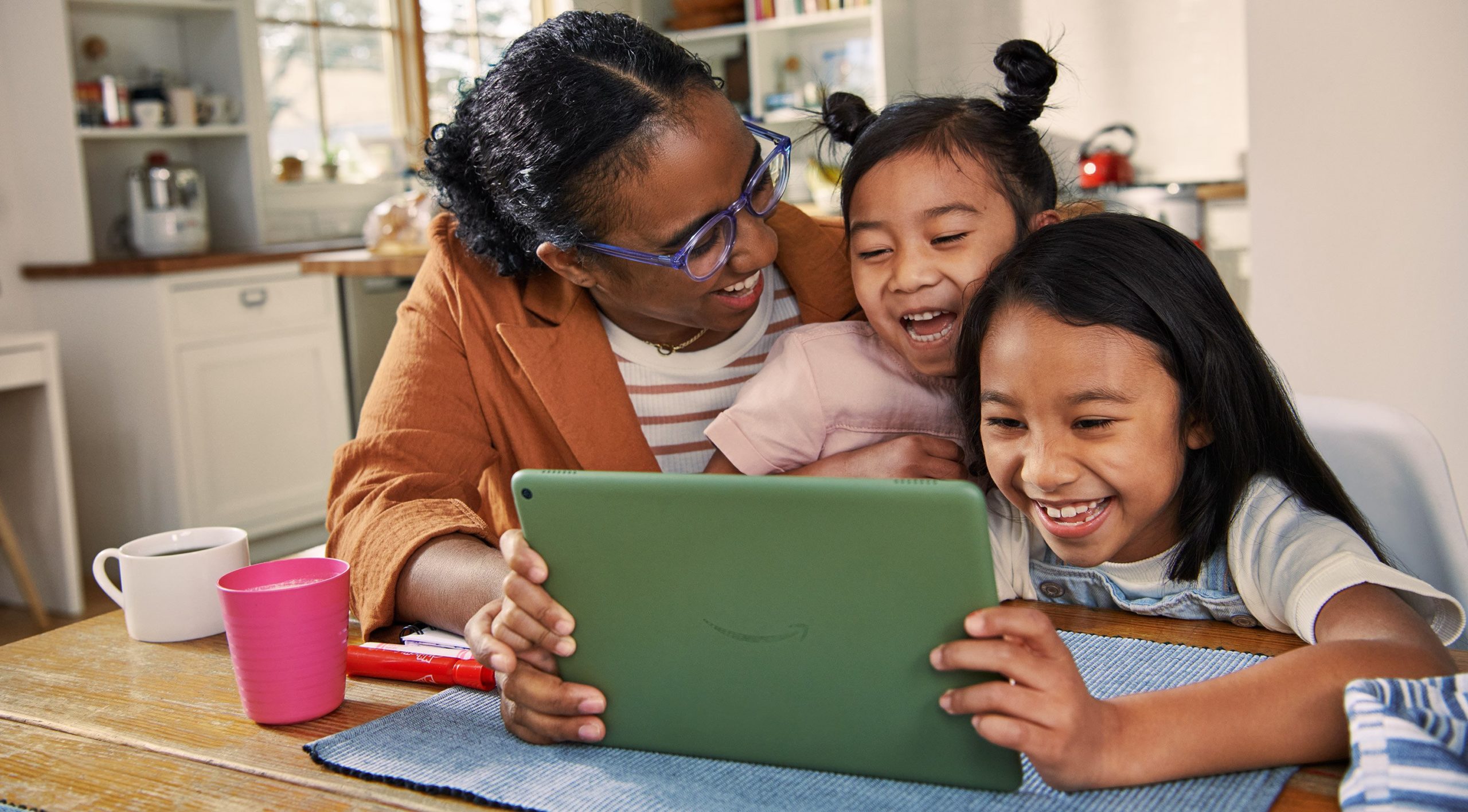 Family looking at tablet