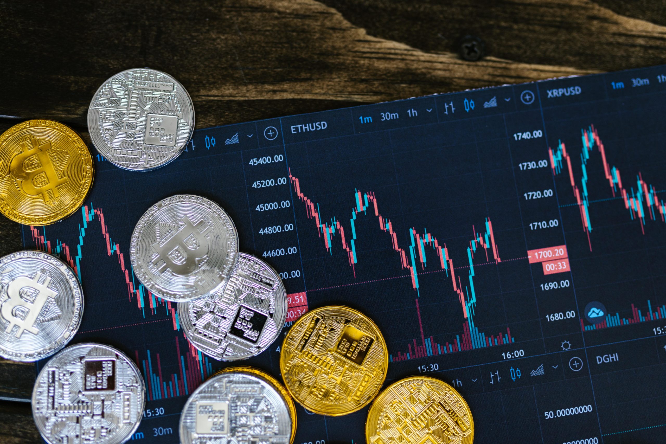 Cryptocurrency coins and tablet