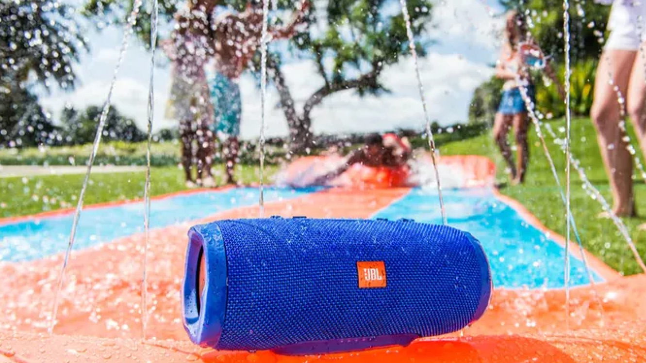 JBL portable speaker at the poolside