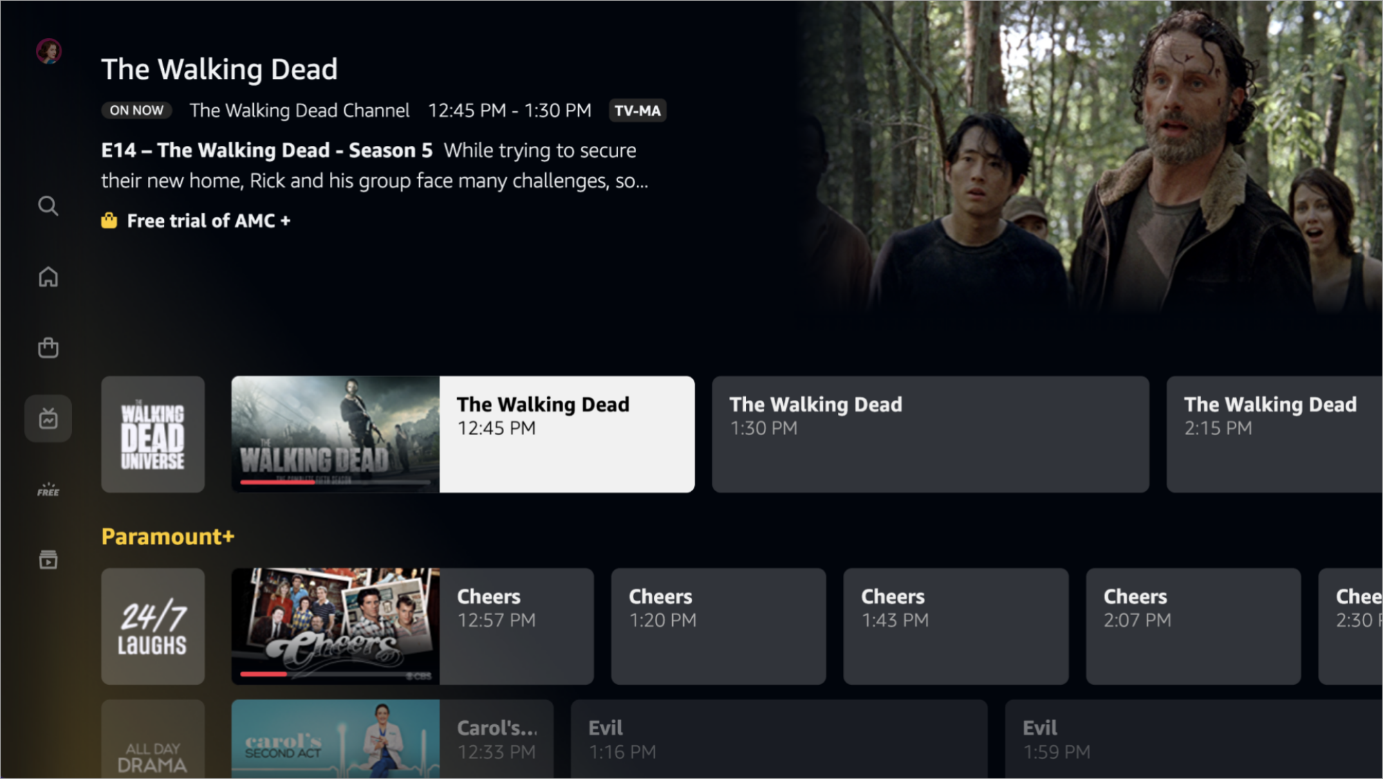 Amazon Prime Video live TV menu