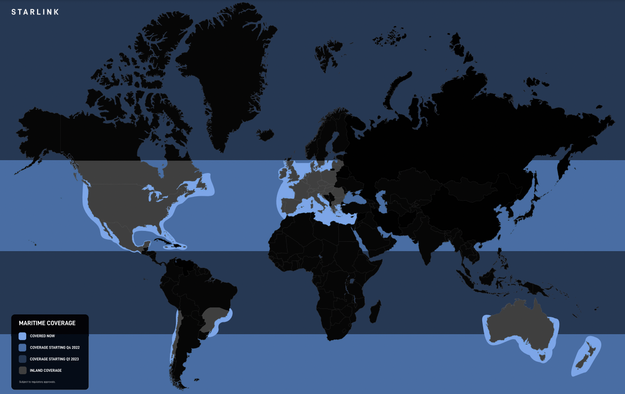 Starlink Maritime coverage map