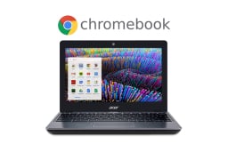 Grey chromebook with colorful screen and apps window open