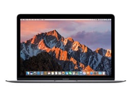 Macbook seen from front with mountain range background