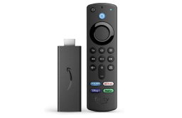 the third-generation fire tv stick next to an alexa voice remote