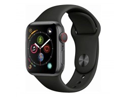 an apple watch series 4 with a space gray case and a black band