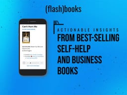 An iPhone with FlashBooks Business Book Summaries: Lifetime Subscription on a blue background.