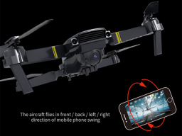 Black and yellow drone with rotating phone under it