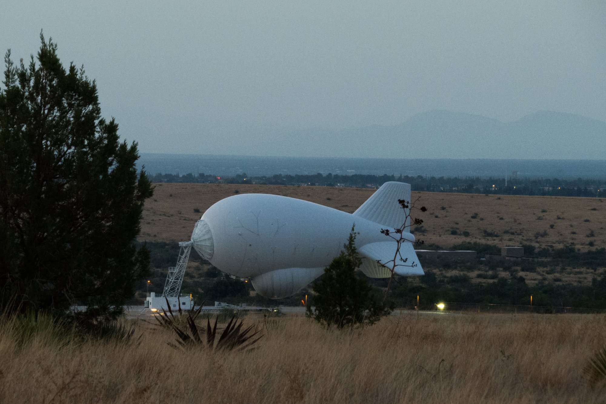 TARS rests on its ground mooring just after sunset