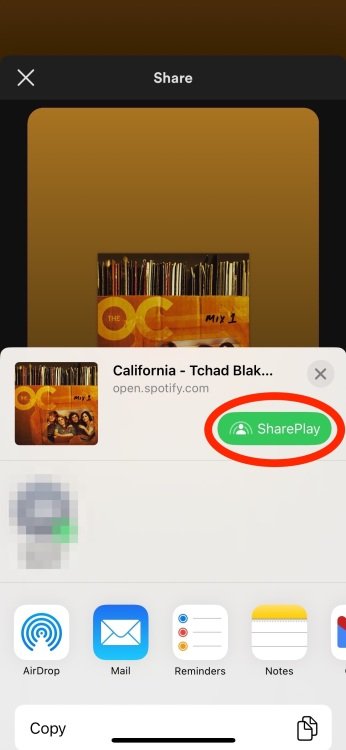 Screenshot of Spotify screen showing SharePlay options