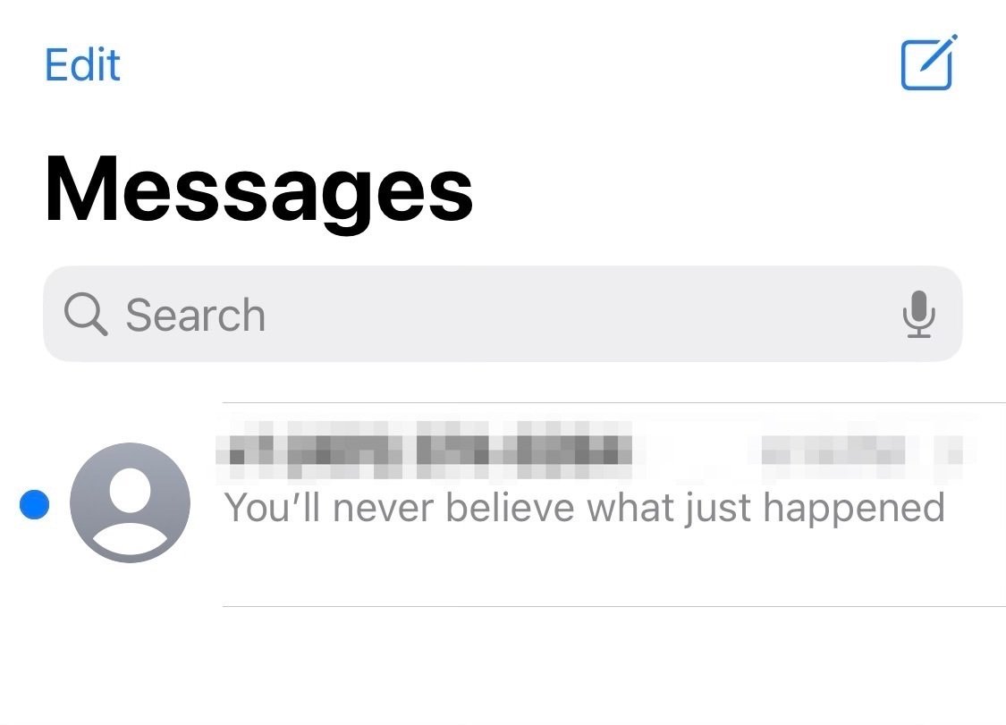 Screenshot of iMessage now showing the message as unread