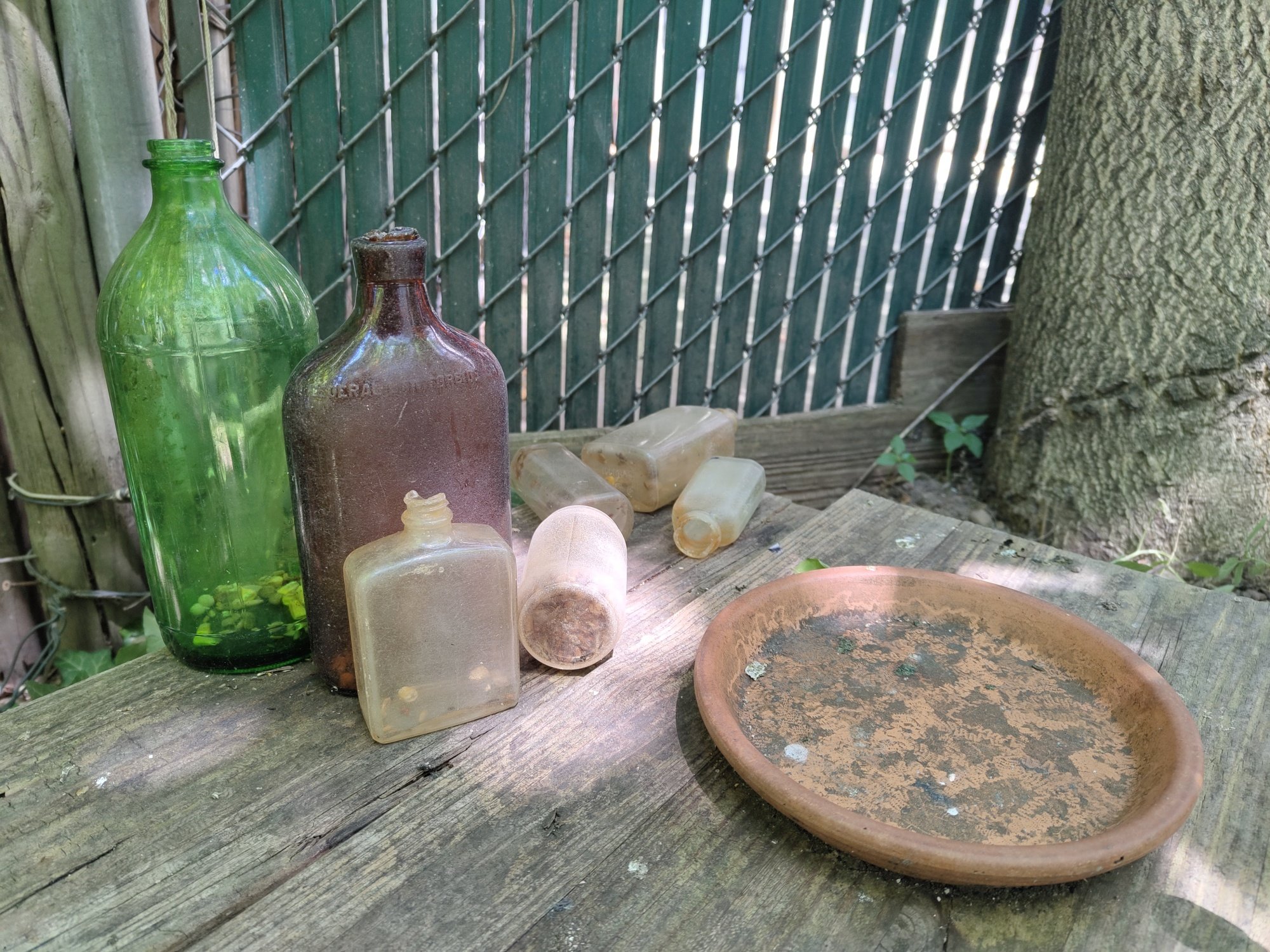 Bottles on wood