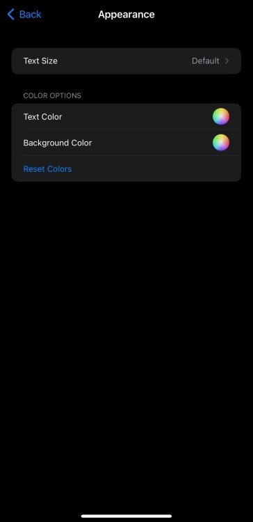 A screenshot of the appearance settings for a