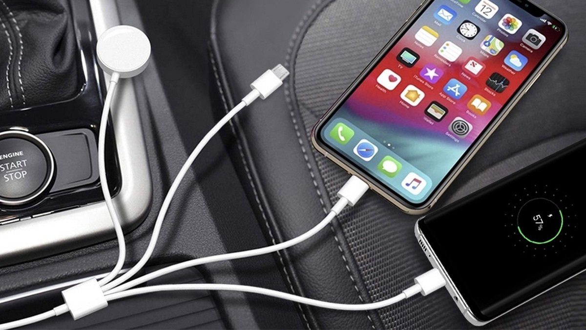 Multi-Port & Apple Watch Charging Cable charging two phones.