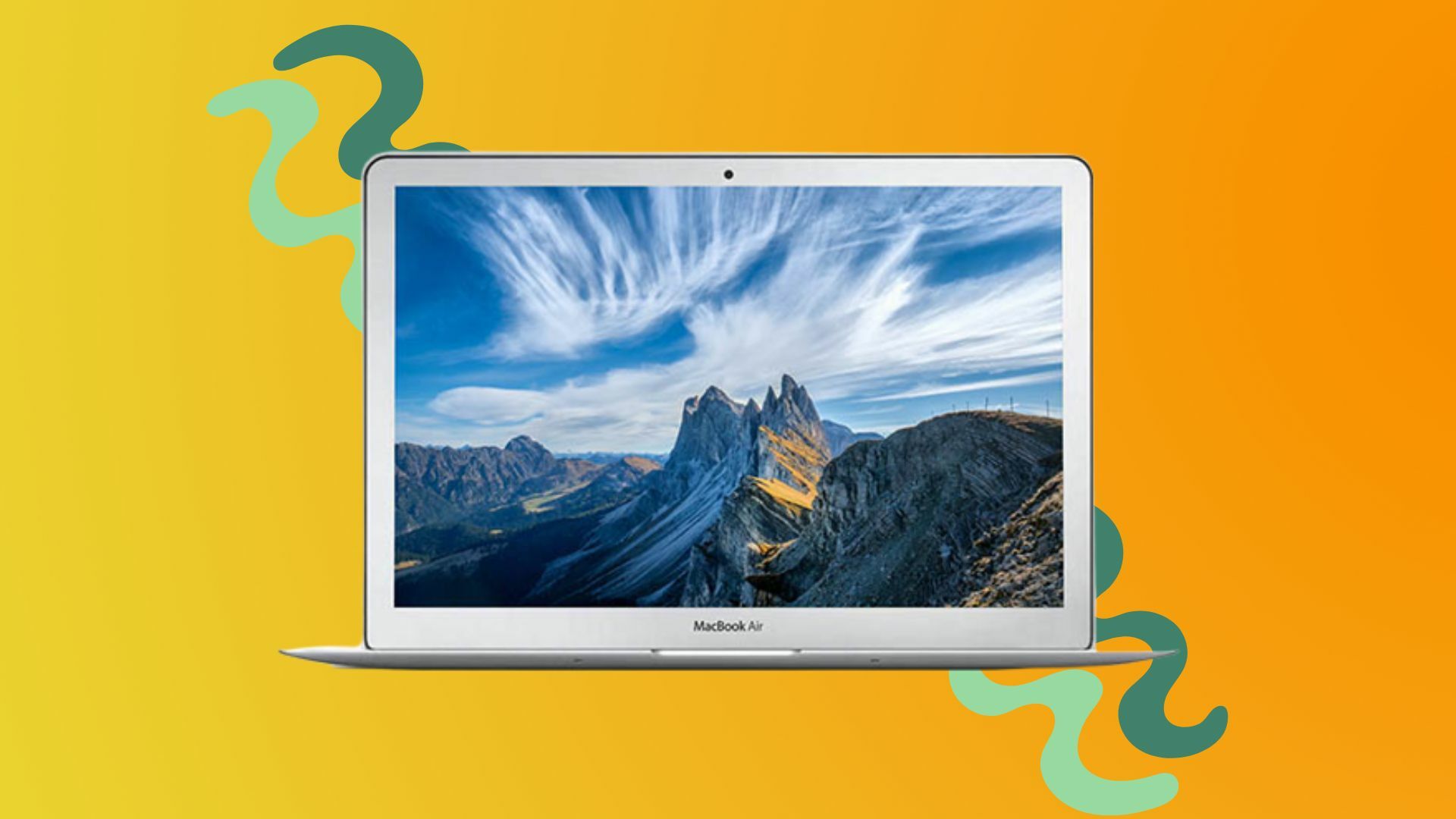 Refurbished 13.3-inch MacBook Air on a colorful background.