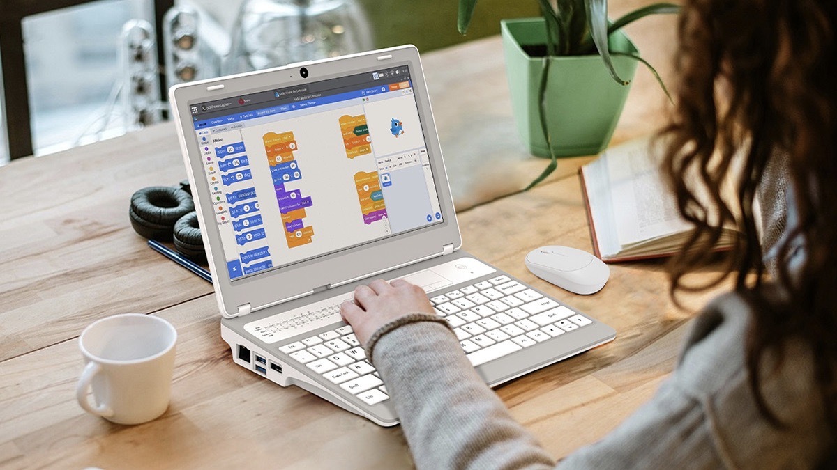 CrowPi L Basic Kit with Real Raspberry Pi Laptop on a table.