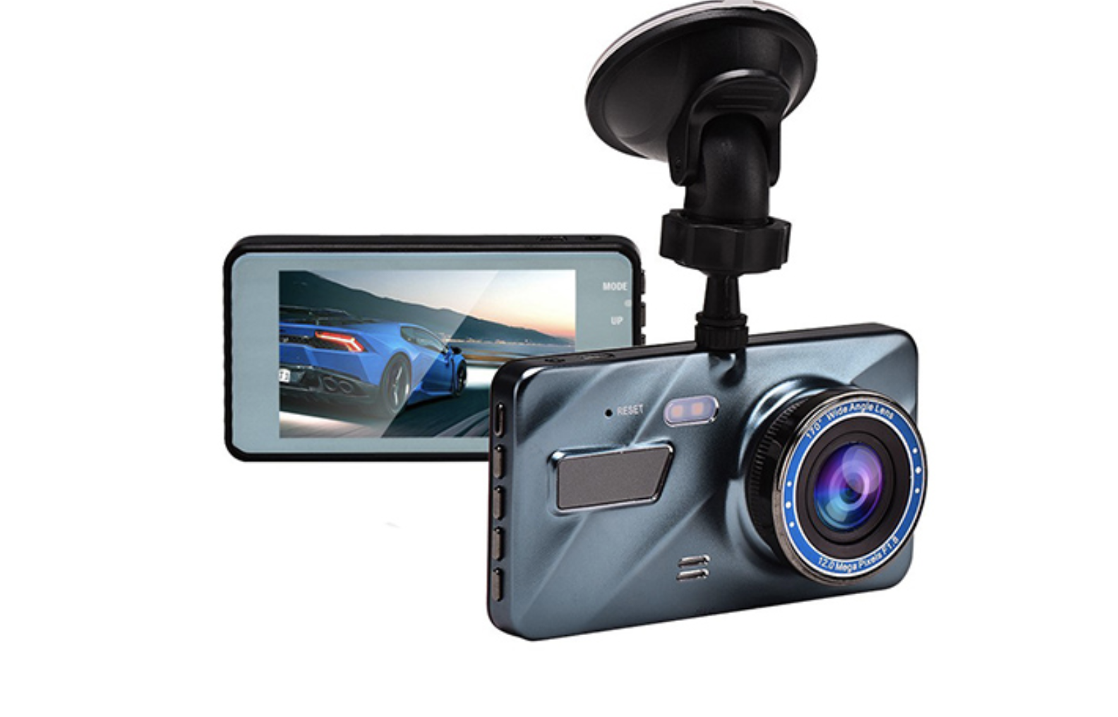 A dash cam on a white background.