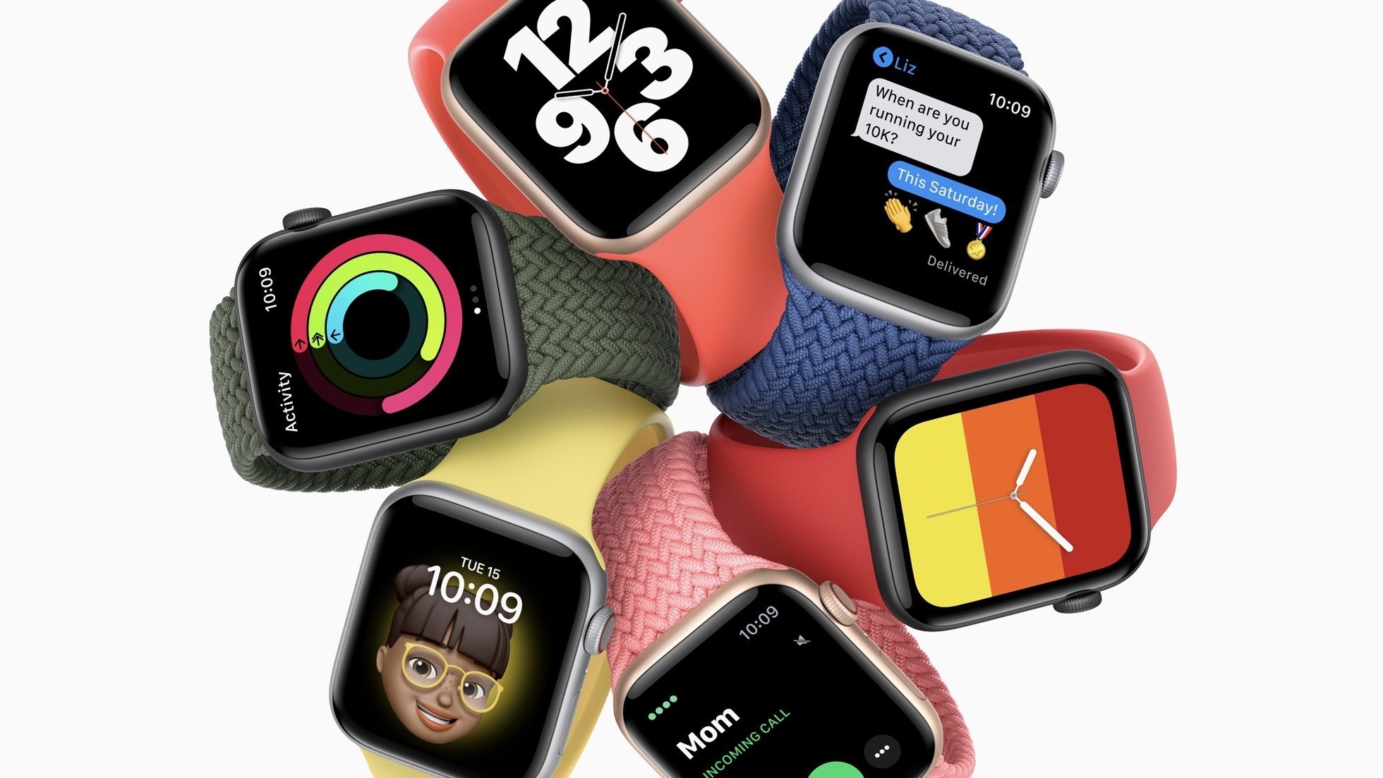six apple watch SEs in a circle