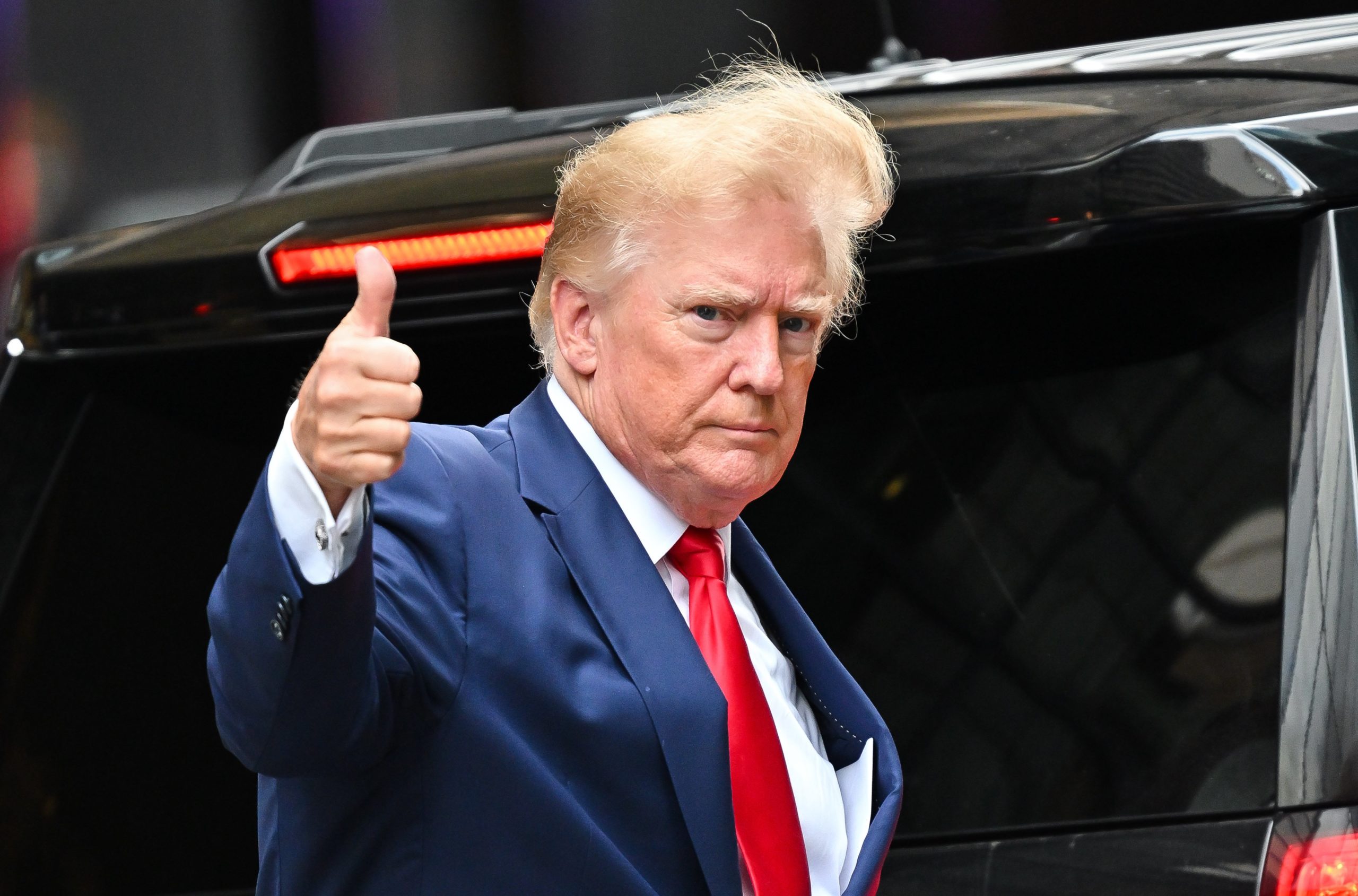 Former U.S. President Donald Trump leaves Trump Tower to meet with New York Attorney General Letitia James for a civil investigation on August 10, 2022 in New York City.