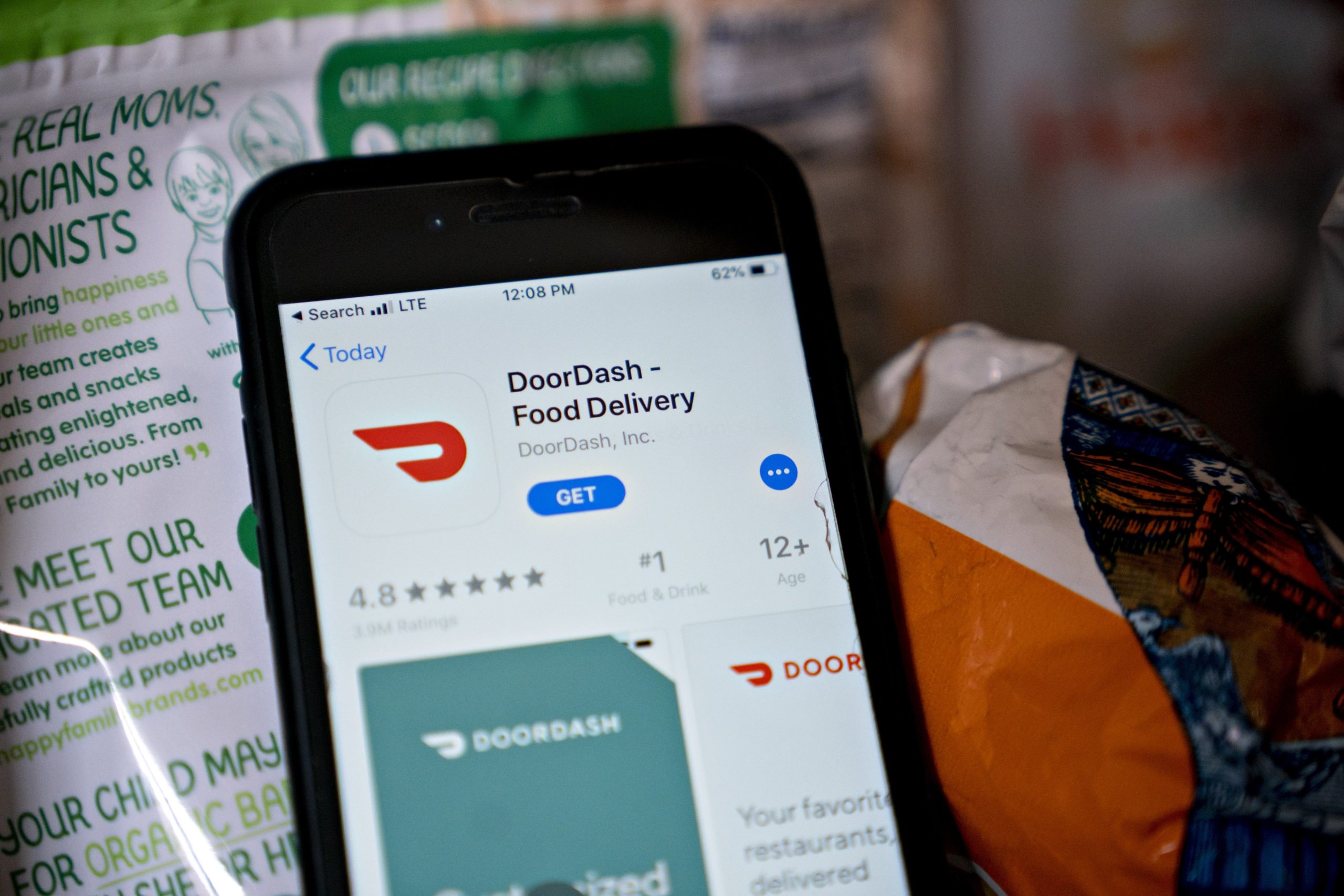 Doordash Inc. application is displayed in the App Store on a smartphone