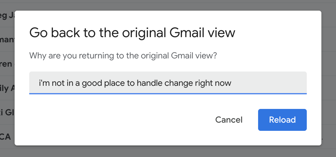 Gmail revert prompt that reads